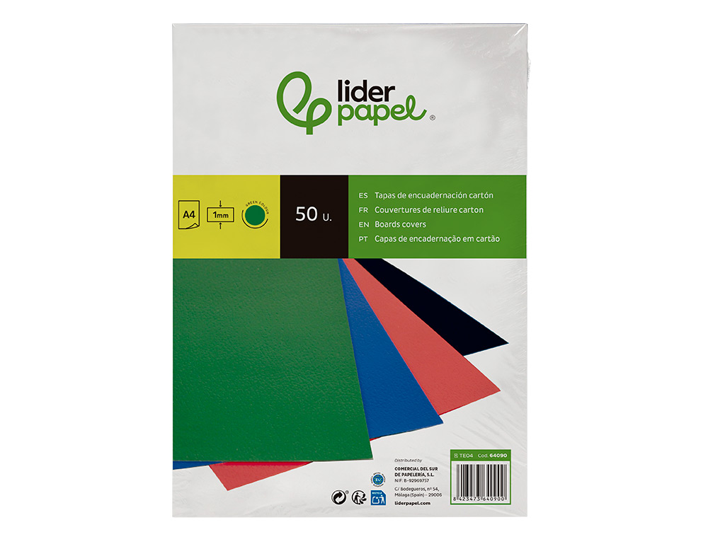 CAPA DE ENCADERNACAO LIDERPAPEL CARTAO DIN A4 1 MM VERDE PACK DE 50 UNIDADES
