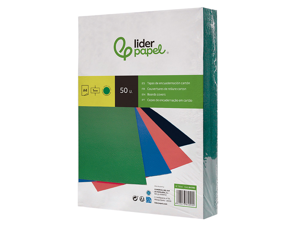 CAPA DE ENCADERNACAO LIDERPAPEL CARTAO DIN A4 1 MM VERDE PACK DE 50 UNIDADES
