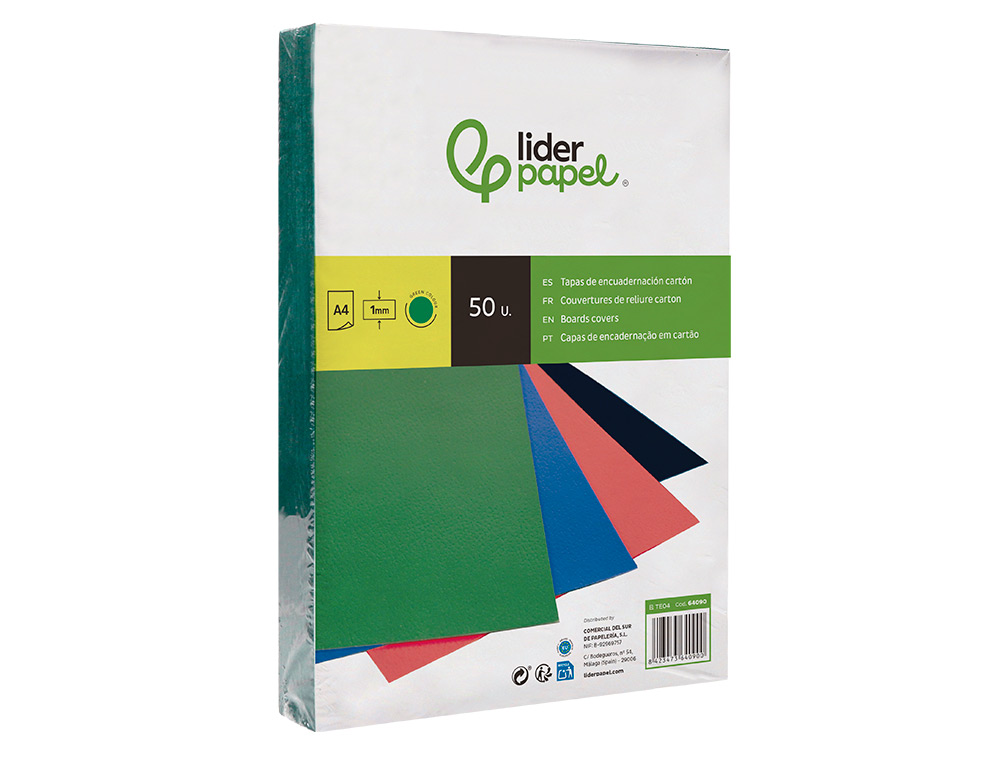 CAPA DE ENCADERNACAO LIDERPAPEL CARTAO DIN A4 1 MM VERDE PACK DE 50 UNIDADES