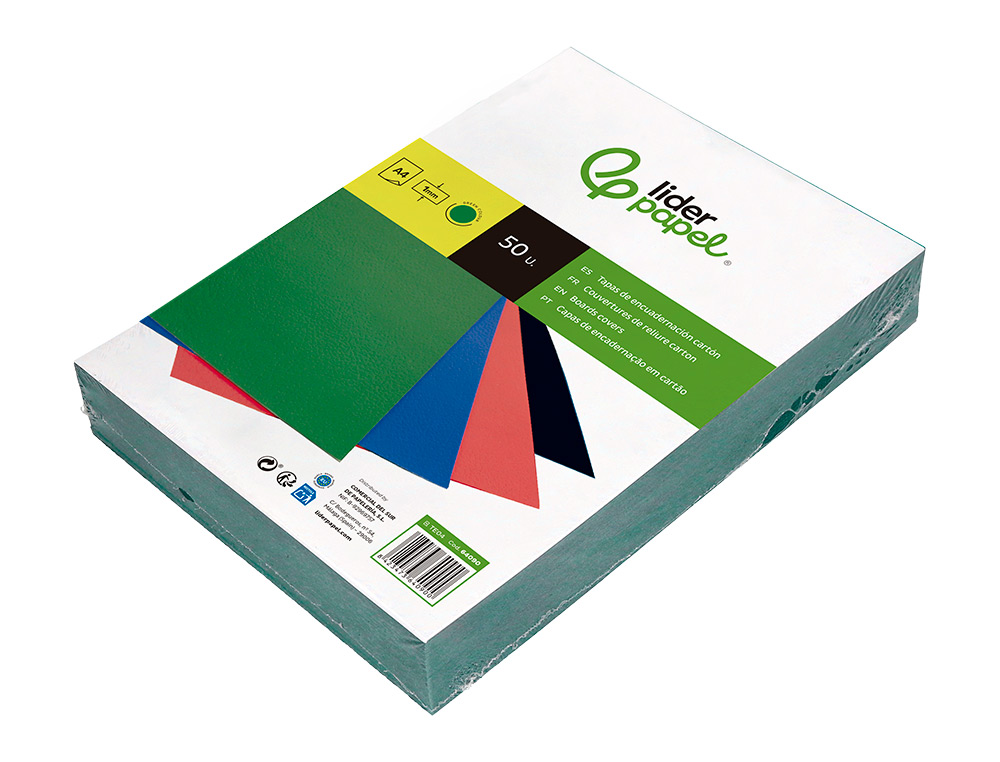 CAPA DE ENCADERNACAO LIDERPAPEL CARTAO DIN A4 1 MM VERDE PACK DE 50 UNIDADES