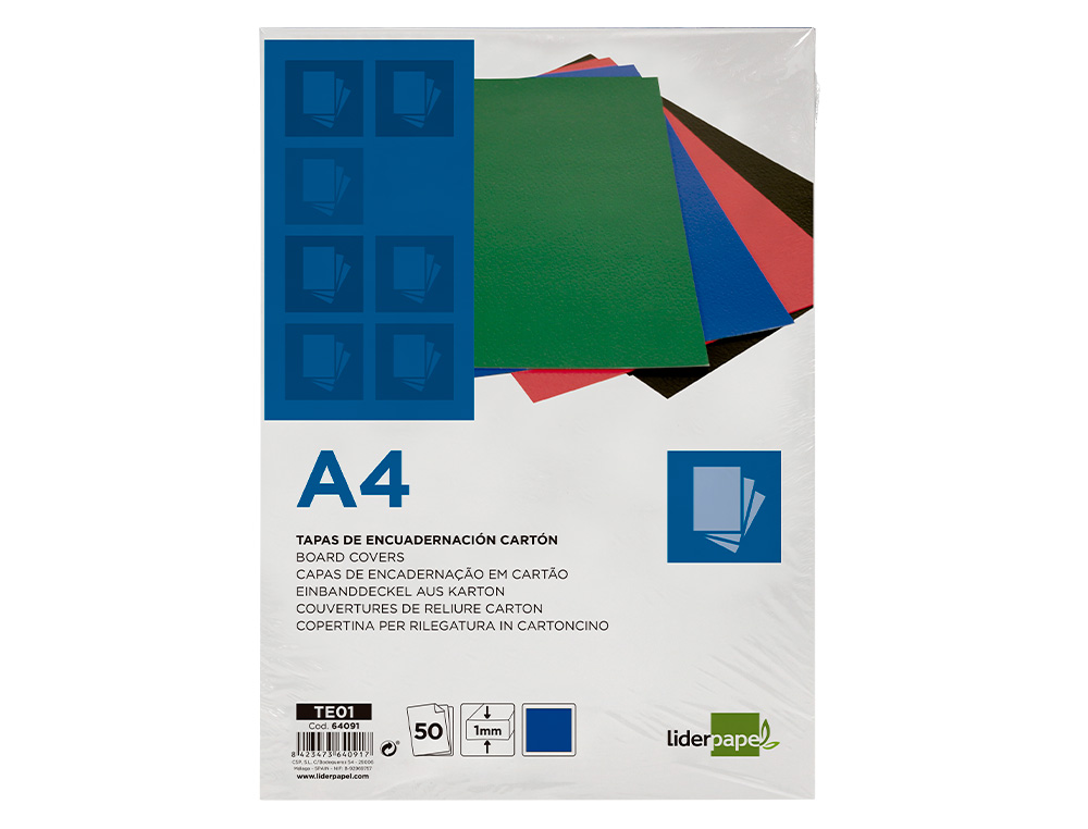 CAPA DE ENCADERNACAO LIDERPAPEL CARTAO DIN A4 1 MM AZUL PACK DE 50 UNIDADES
