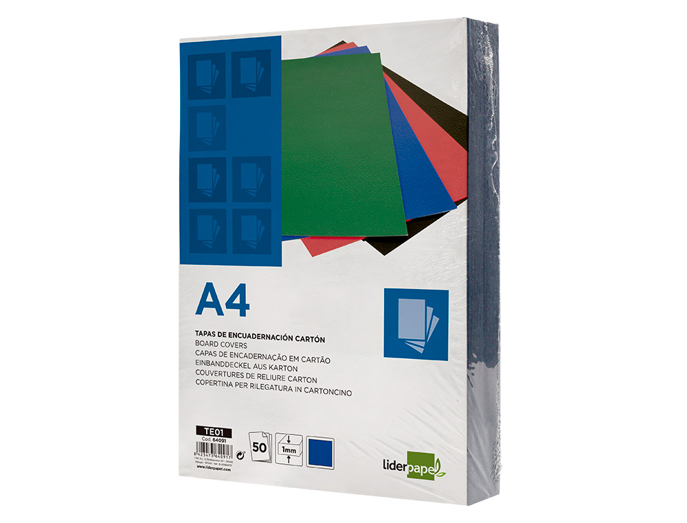 CAPA DE ENCADERNACAO LIDERPAPEL CARTAO DIN A4 1 MM AZUL PACK DE 50 UNIDADES