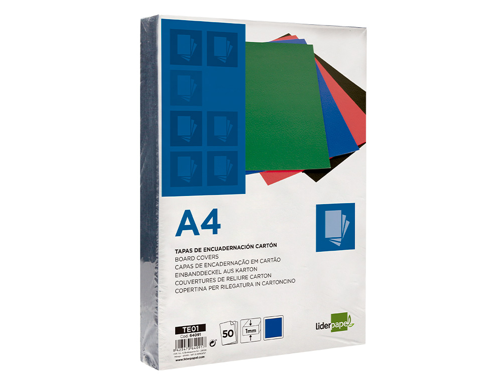 CAPA DE ENCADERNACAO LIDERPAPEL CARTAO DIN A4 1 MM AZUL PACK DE 50 UNIDADES