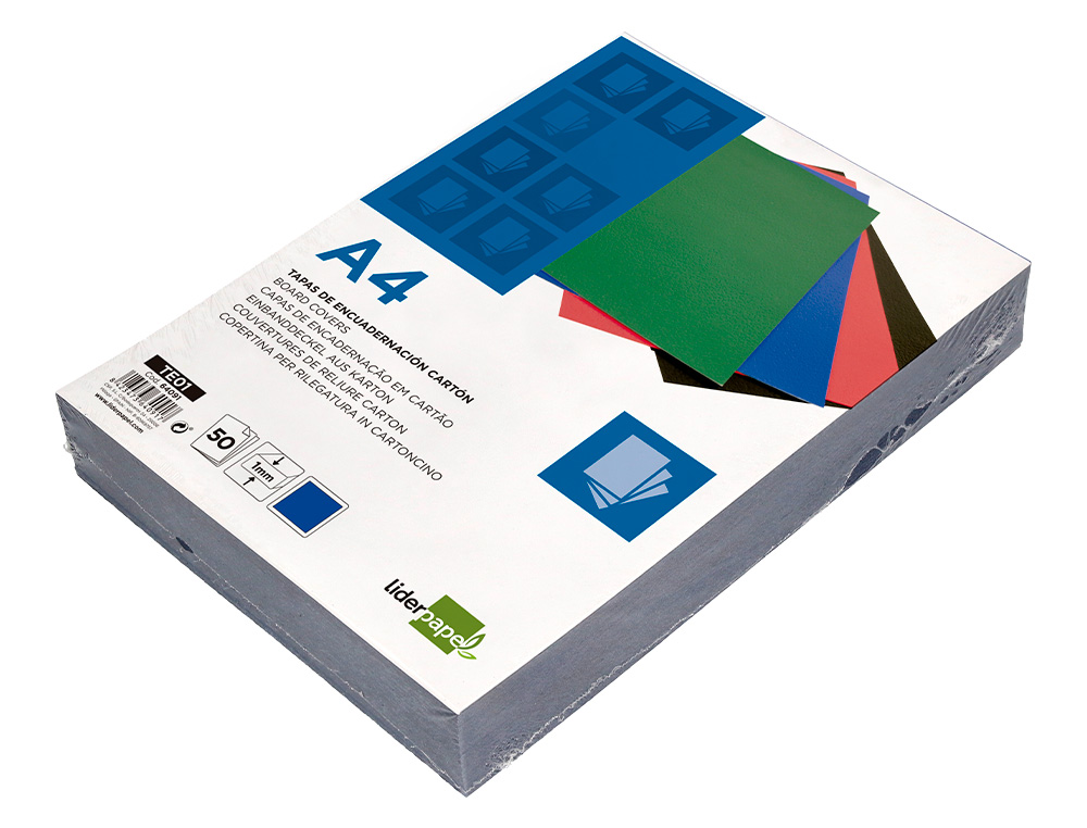CAPA DE ENCADERNACAO LIDERPAPEL CARTAO DIN A4 1 MM AZUL PACK DE 50 UNIDADES