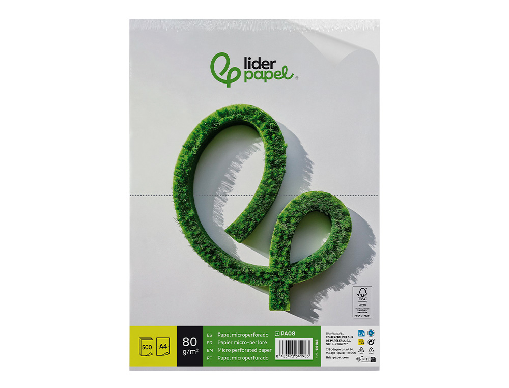 PAPEL LIDERPAPEL DIN A4 80 GR BRANCO MICROPERFURADO EM DUAS PARTES IGUAIS EMBALAGEM DE 500 FOLHAS