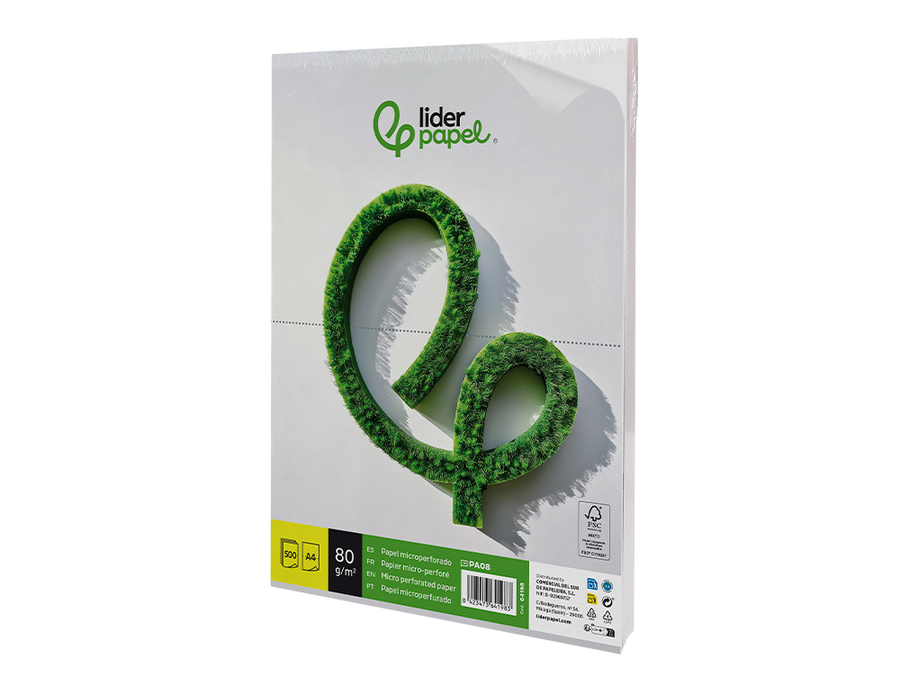 PAPEL LIDERPAPEL DIN A4 80 GR BRANCO MICROPERFURADO EM DUAS PARTES IGUAIS EMBALAGEM DE 500 FOLHAS