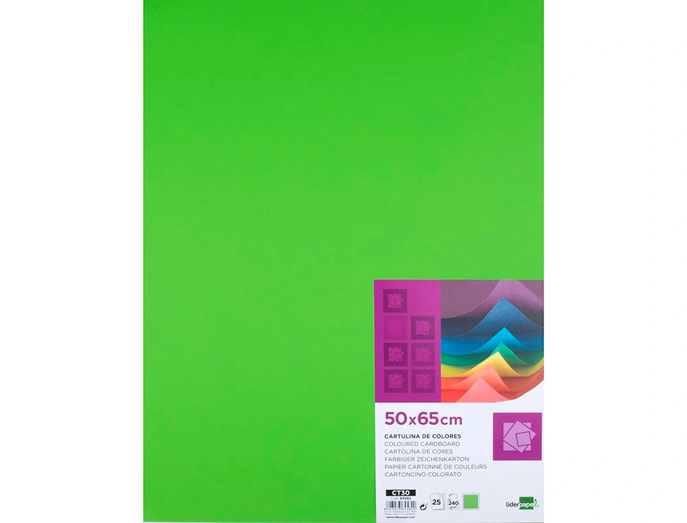CARTOLINA LIDERPAPEL 50X65 CM 240 GR VERDE ERVA PACK DE 25 UNIDADES