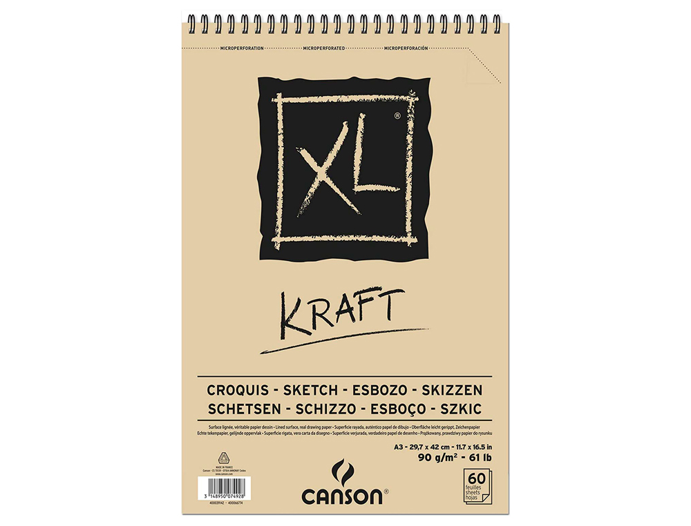 BLOCO DE DESENHO ESBOÇO CANSON XL KRAFT DIN A3 KRAFT BEGE ESPIRAL 29,7X42 CM 60 FOLHAS 90 GR