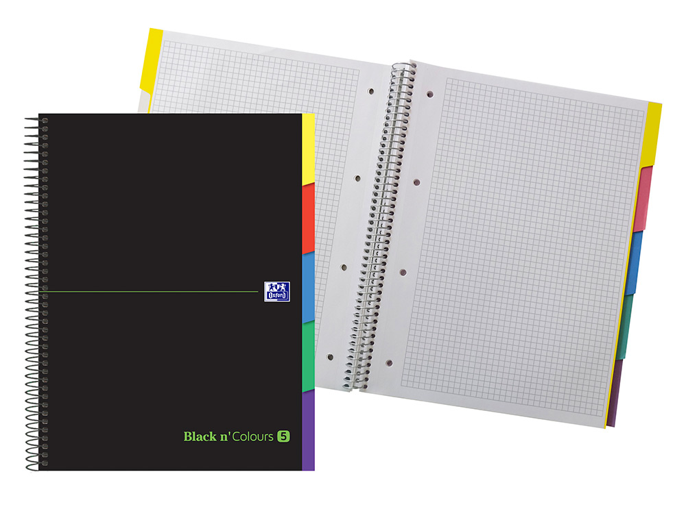 CADERNO ESPIRAL OXFORD EBOOK 5 CAPA EXTRADURA DIN A4+ 100 F COM SEPARADORES QUADRICULA 5 MM BLACK'N COLORS VERDE