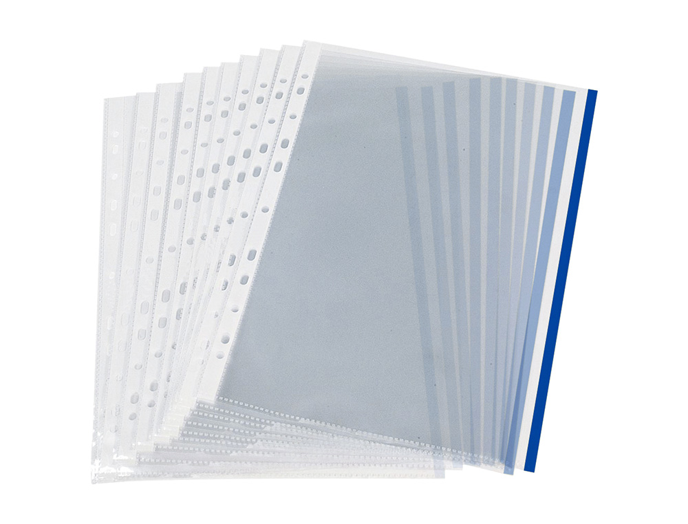BOLSA CATALOGO/MICA Q-CONNECT DIN A4 70 MICRONS PP CRISTAL COM BORDA AZUL BOLSA DE 10 UNIDADES