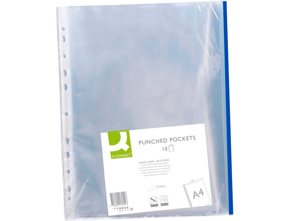 BOLSA CATALOGO/MICA Q-CONNECT DIN A4 70 MICRONS PP CRISTAL COM BORDA AZUL BOLSA DE 10 UNIDADES
