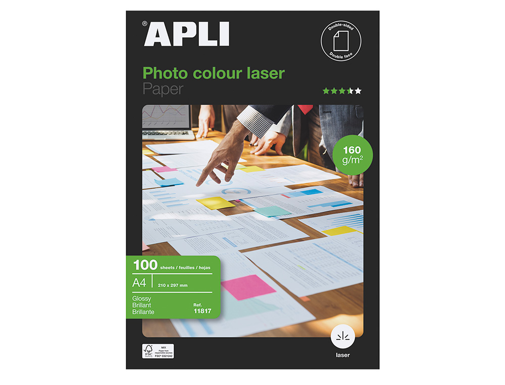 PAPEL FOTOGRAFICO APLI GLOSSY DUPLA FACE DIN A4 160 GR EMBALAGEM DE 100 FOLHAS