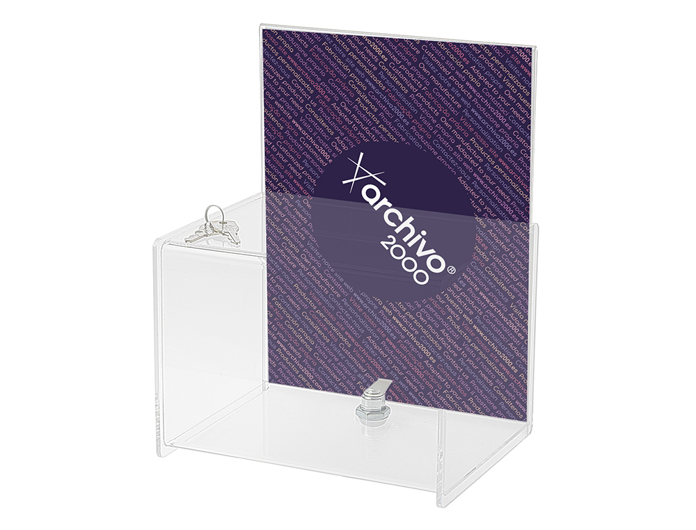CAIXA DE SUGESTOES ARCHIVO 2000 COM CHAVE DE POLIESTIRENO TRANSPARENTE 175X220X160 MM