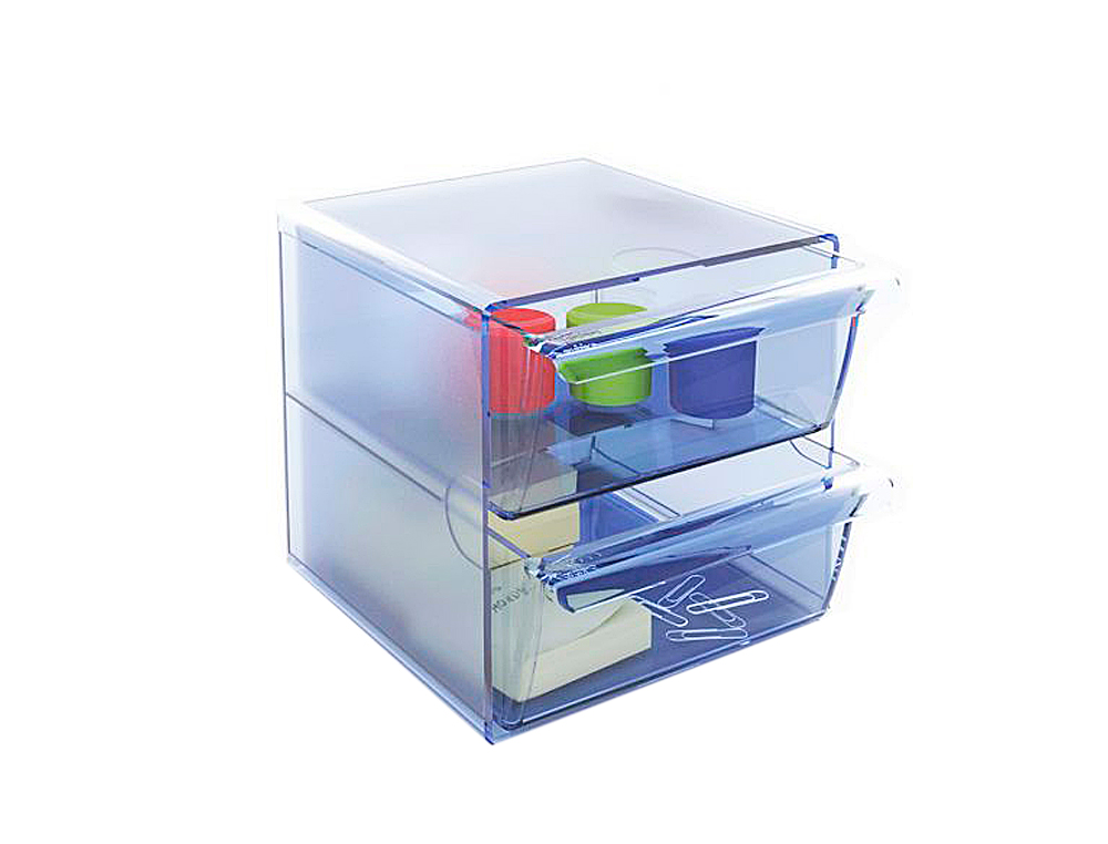 CUBO DE ARQUIVO ARCHIVO 2000 2 GAVETAS ORGANIZADOR MODULAR PLASTICO AZUL TRANSPARENTE 190 X 150 X 150 MM