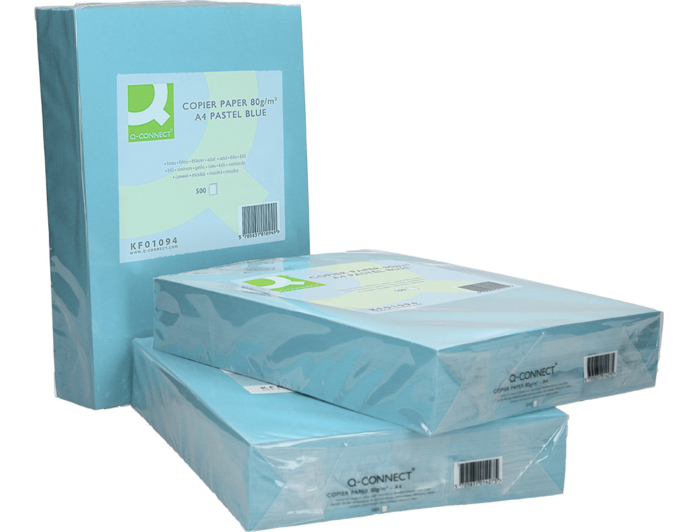 PAPEL DE COR Q-CONNECT DIN A4 80 GR AZUL EMBALAGEM DE 500 FOLHAS