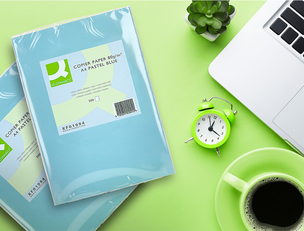 PAPEL DE COR Q-CONNECT DIN A4 80 GR AZUL EMBALAGEM DE 500 FOLHAS