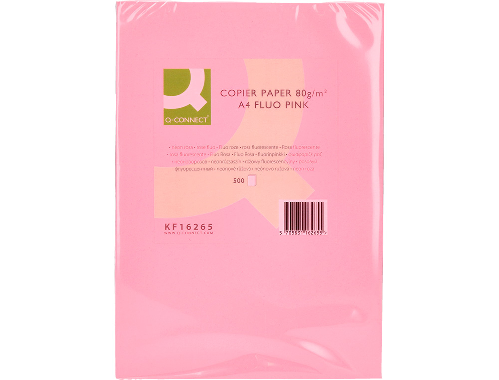 PAPEL DE COR Q-CONNECT DIN A4 80 GR ROSA NEON EMBALAGEM DE 500 FOLHAS