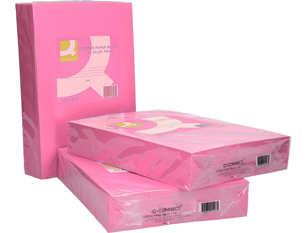 PAPEL DE COR Q-CONNECT DIN A4 80 GR ROSA NEON EMBALAGEM DE 500 FOLHAS