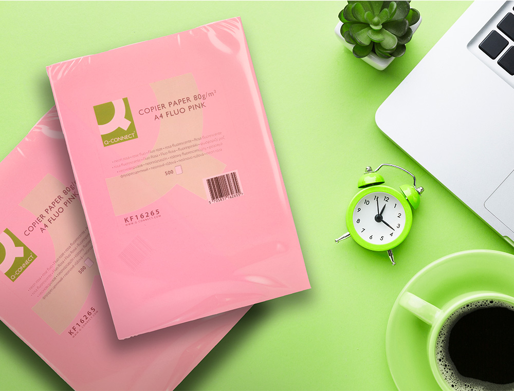 PAPEL DE COR Q-CONNECT DIN A4 80 GR ROSA NEON EMBALAGEM DE 500 FOLHAS