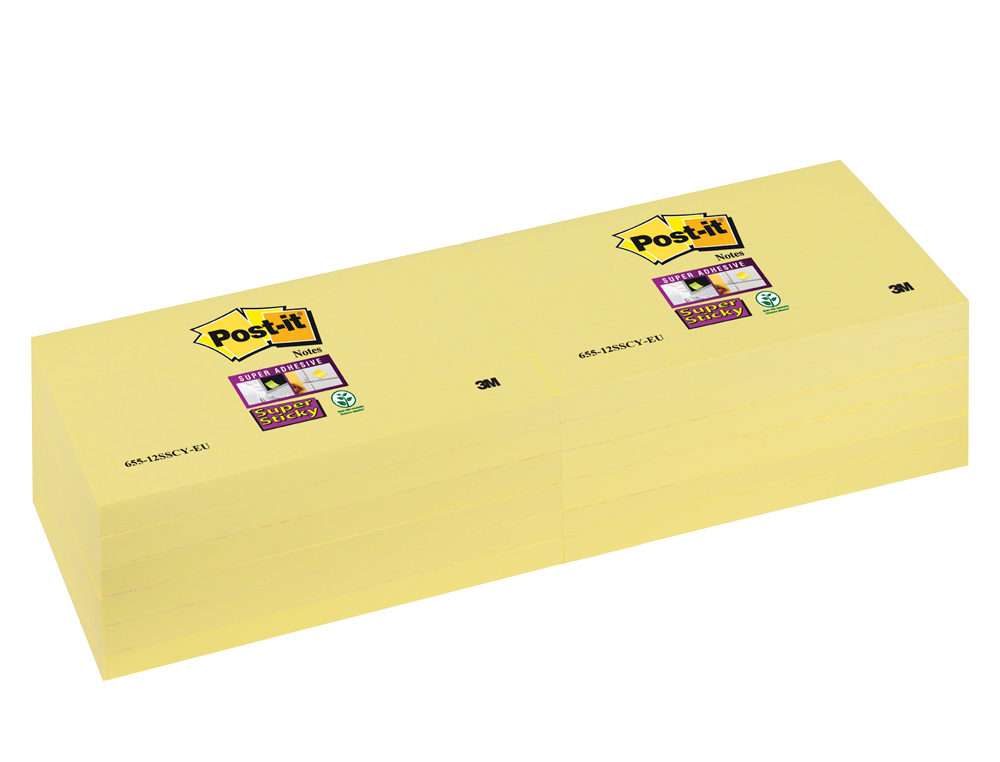 BLOCO DE NOTAS ADESIVAS POST-IT SUPER STICKY 76X76 MM CON 12 BLOCOS AMARELO CANARIO