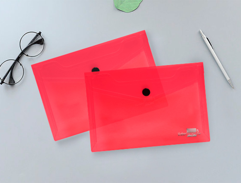 BOLSA PORTA DOCUMENTOS LIDERPAPEL COM MOLA DIN A6 VERMELHO TRANSPARENTE