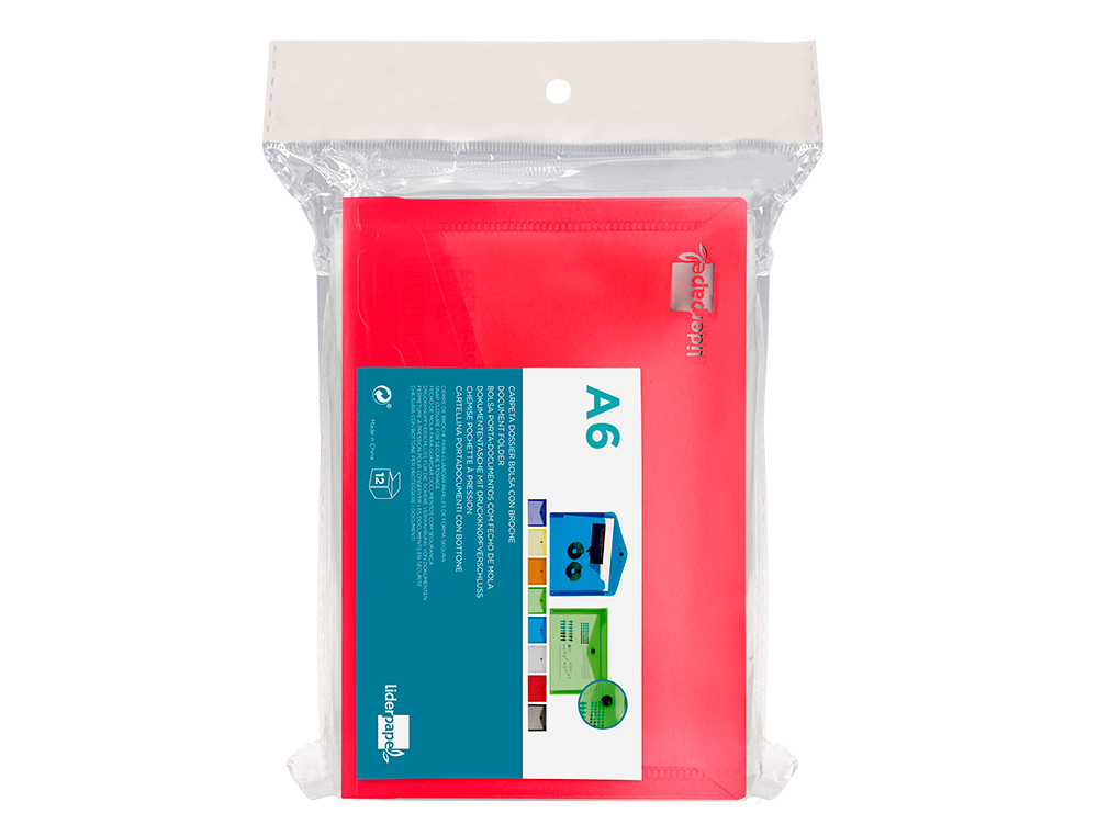 BOLSA PORTA DOCUMENTOS LIDERPAPEL COM MOLA DIN A6 VERMELHO TRANSPARENTE