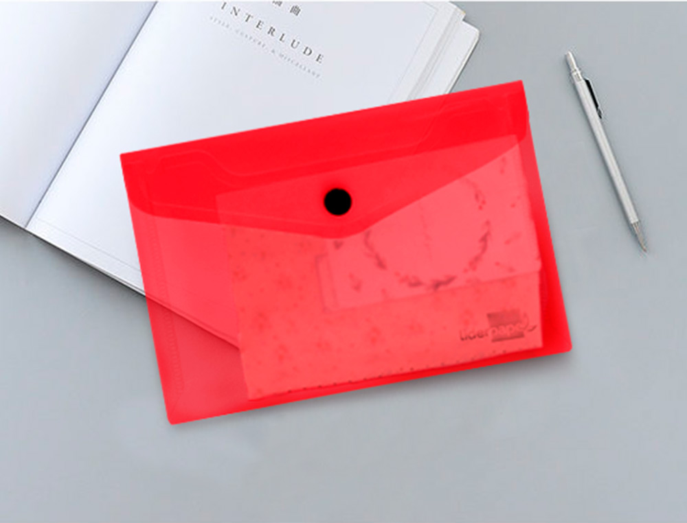 BOLSA PORTA DOCUMENTOS LIDERPAPEL COM MOLA DIN A6 VERMELHO TRANSPARENTE