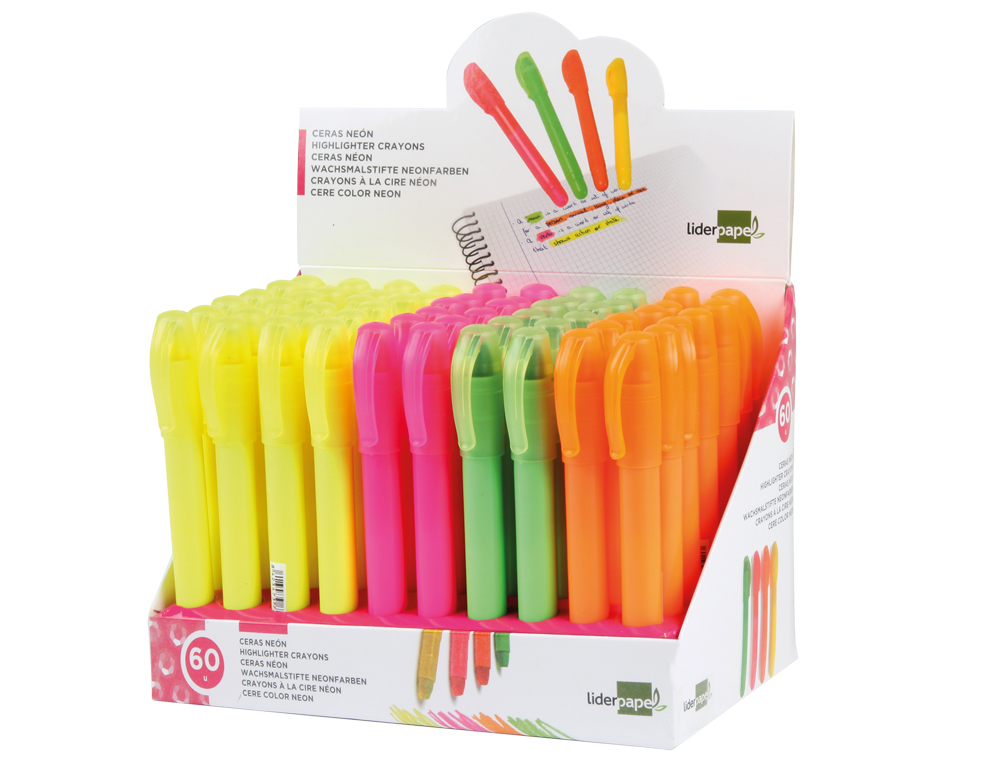 MARCADOR DE CERA SUAVE LIDERPAPEL FLUORESCENTE CAIXA 60 CORES SORTIDAS