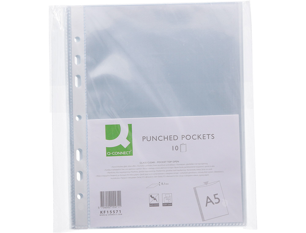 BOLSA CATALOGO/MICA Q-CONNECT DIN A5 100 MICRONS CRISTAL 6 FUROS BOLSA DE 10 UNIDADES