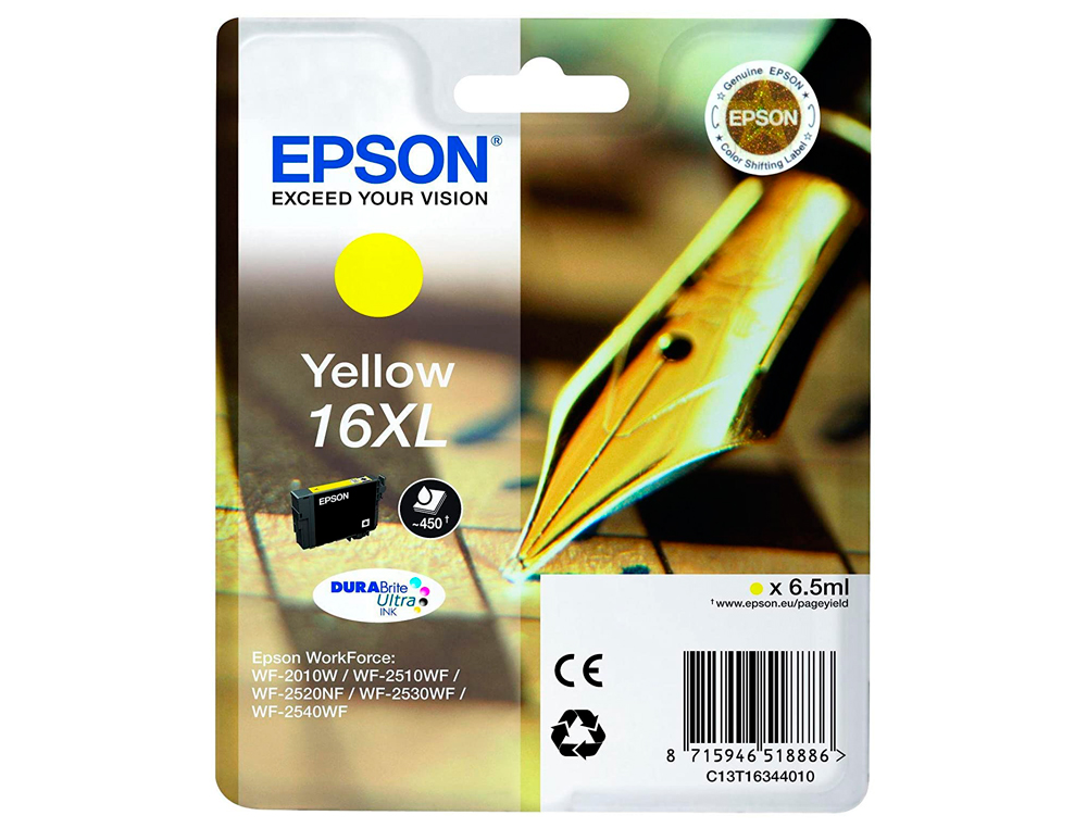 TINTEIRO EPSON 16XL WF2010W WF2510WF WF2520NF WF2530WF WF2540WF AMARELO 450 PAG
