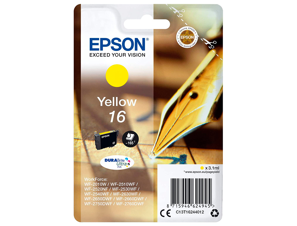 TINTEIRO EPSON 16 WF2010W WF2510WF WF2520NF WF2530WF WF2540WF AMARELO 175 PAG