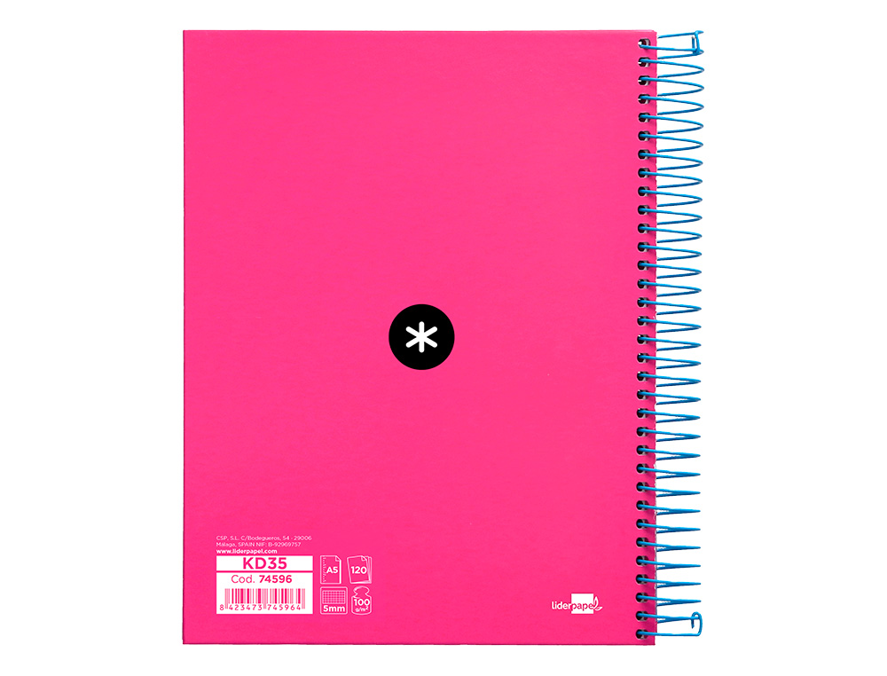 CADERNO ESPIRAL DIN A5 ANTARTIK CAPA FORRADA 120 F 100 GR QUADRICULA 5 MM 5 BANDAS DE CORES COR ROSA F.