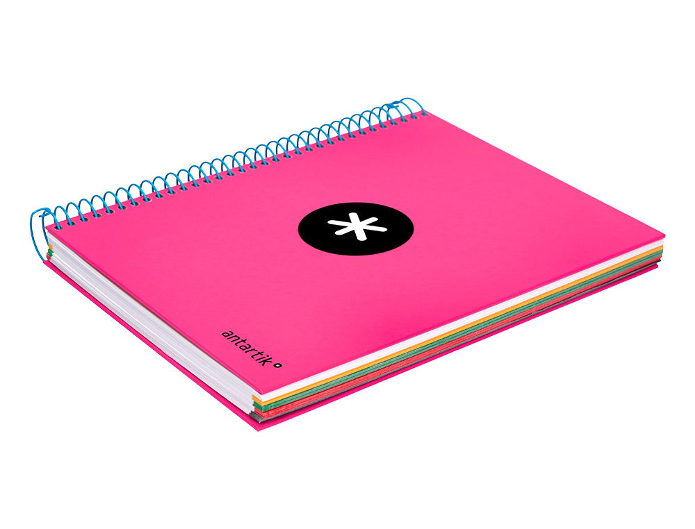 CADERNO ESPIRAL DIN A5 ANTARTIK CAPA FORRADA 120 F 100 GR QUADRICULA 5 MM 5 BANDAS DE CORES COR ROSA F.