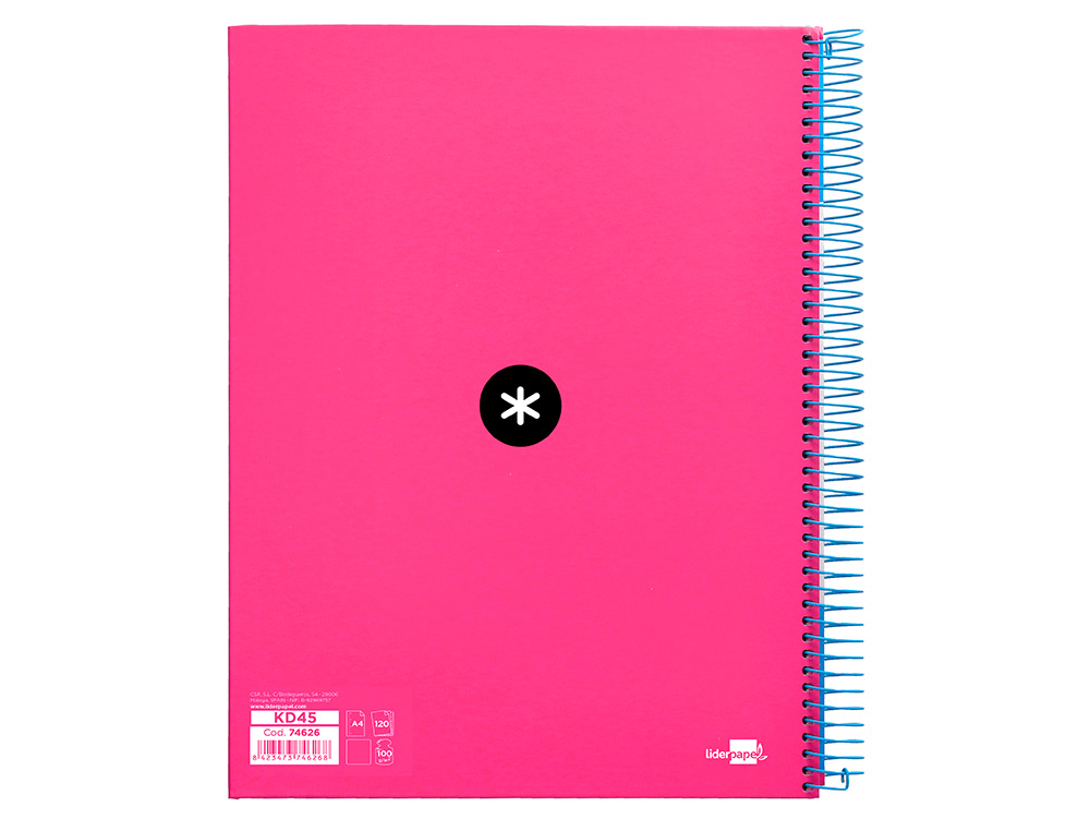 CADERNO ESPIRAL DIN A4 ANTARTIK CAPA FORRADA 120 F 100 GR LISO COM BANDAS DE CORES 4 FUROS COR ROSA FLUOR