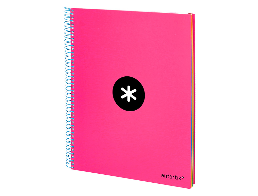 CADERNO ESPIRAL DIN A4 ANTARTIK CAPA FORRADA 120 F 100 GR LISO COM BANDAS DE CORES 4 FUROS COR ROSA FLUOR