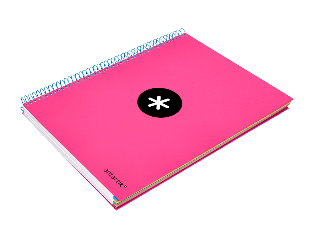 CADERNO ESPIRAL DIN A4 ANTARTIK CAPA FORRADA 120 F 100 GR LISO COM BANDAS DE CORES 4 FUROS COR ROSA FLUOR