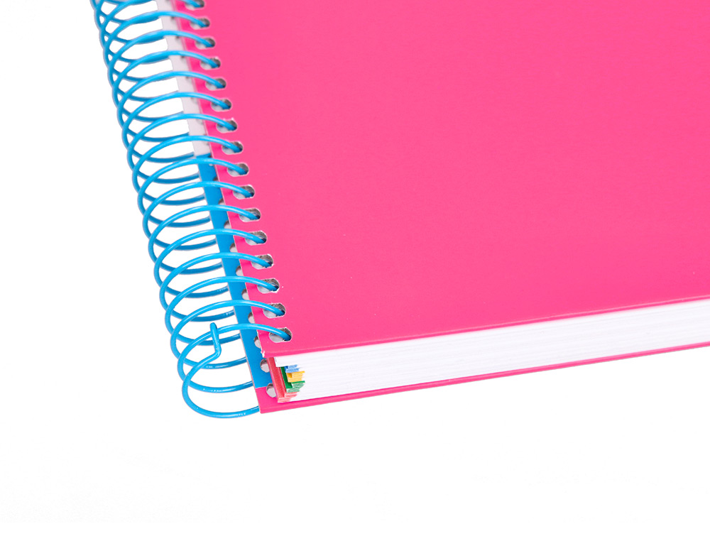 CADERNO ESPIRAL DIN A4 ANTARTIK CAPA FORRADA 120 F 100 GR LISO COM BANDAS DE CORES 4 FUROS COR ROSA FLUOR