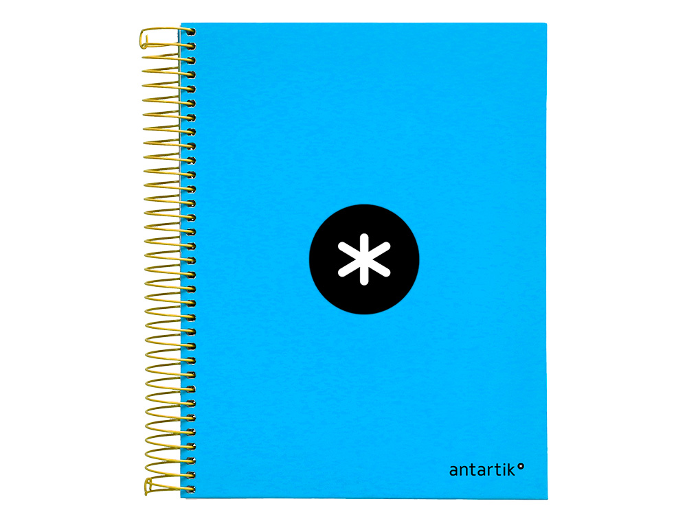 CADERNO ESPIRAL DIN A5 ANTARTIK CAPA FORRADA 120 F 100 GR LISO COM BANDAS DE CORES 6 FUROS COR AZUL