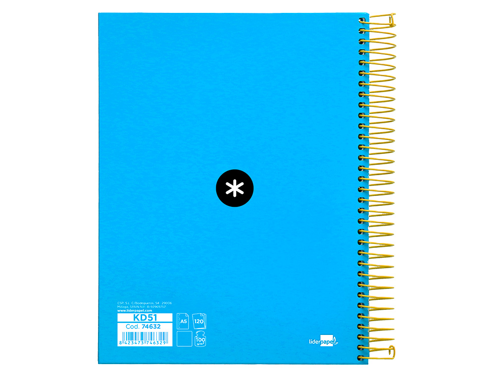 CADERNO ESPIRAL DIN A5 ANTARTIK CAPA FORRADA 120 F 100 GR LISO COM BANDAS DE CORES 6 FUROS COR AZUL