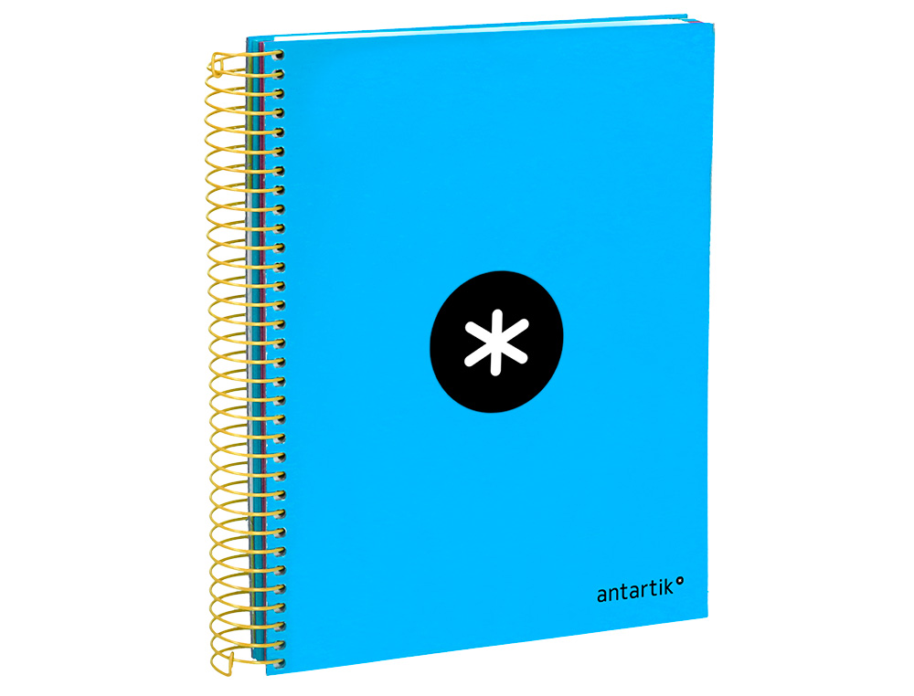 CADERNO ESPIRAL DIN A5 ANTARTIK CAPA FORRADA 120 F 100 GR LISO COM BANDAS DE CORES 6 FUROS COR AZUL