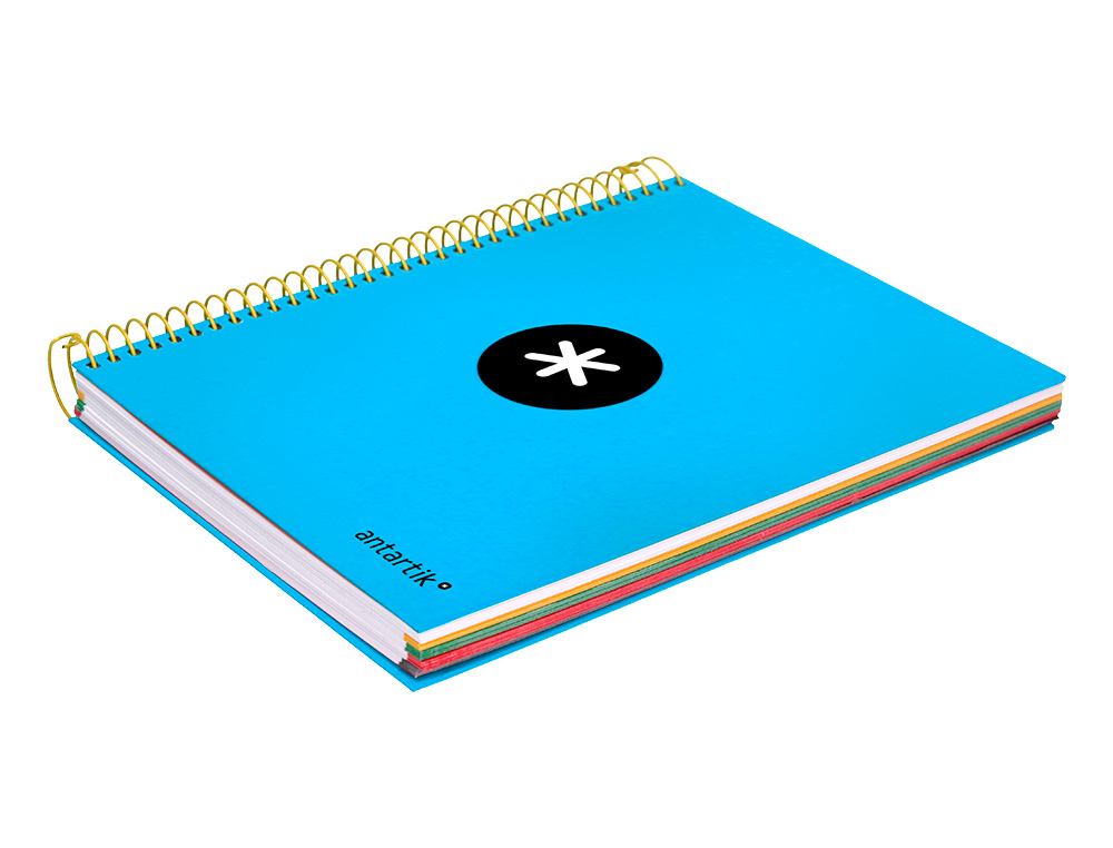 CADERNO ESPIRAL DIN A5 ANTARTIK CAPA FORRADA 120 F 100 GR LISO COM BANDAS DE CORES 6 FUROS COR AZUL
