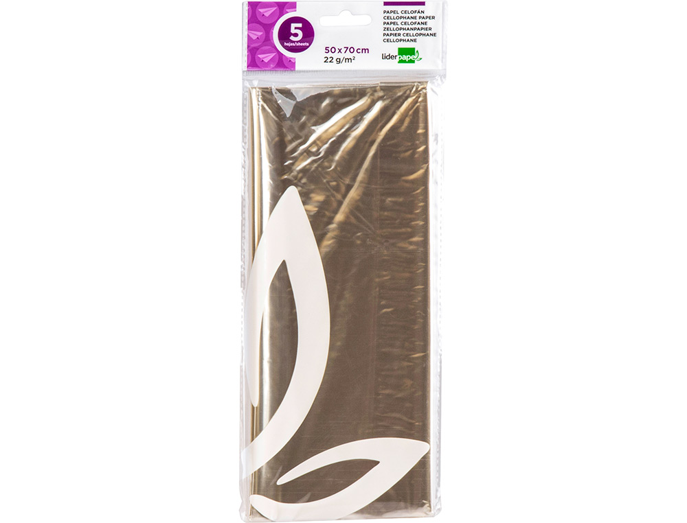 PAPEL CELOFANE LIDERPAPEL 50X70 CM 22GR BOLSA DE 5 FOLHAS TRANSPARENTE