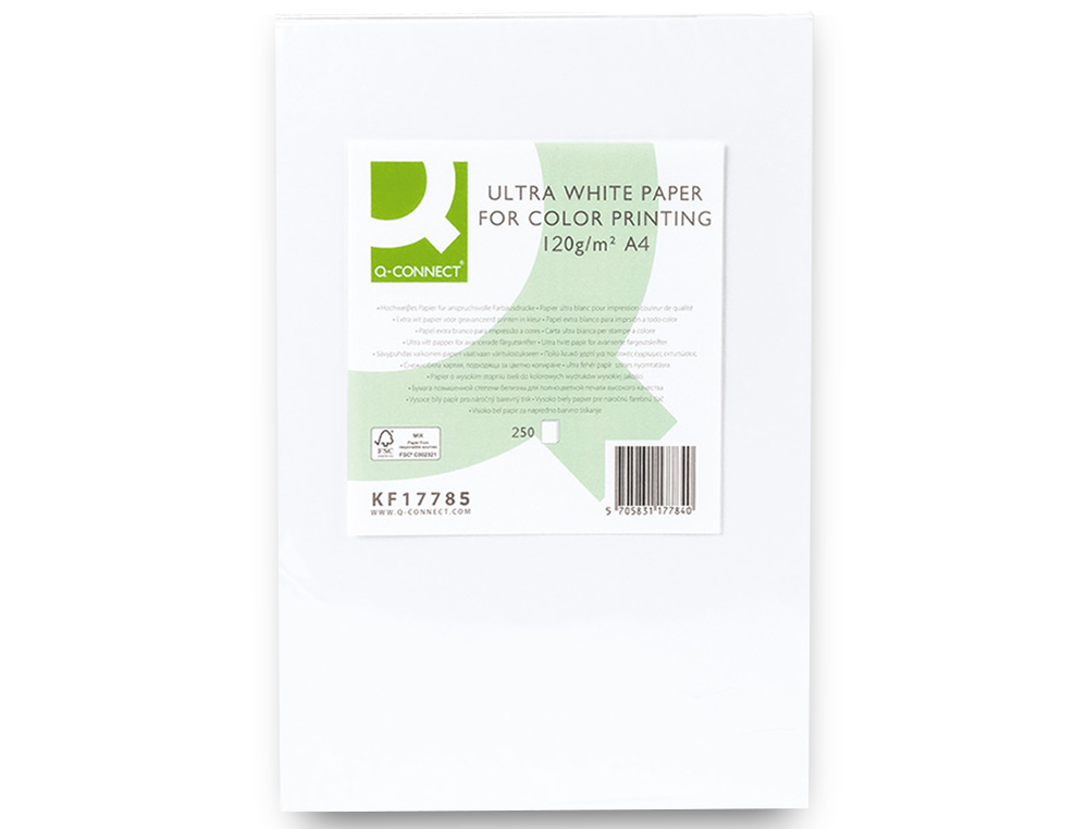 PAPEL FOTOCOPIA ULTRA WHITE Q-CONNECT DIN A4 120 GR EMBALAGEM DE 250 FOLHAS