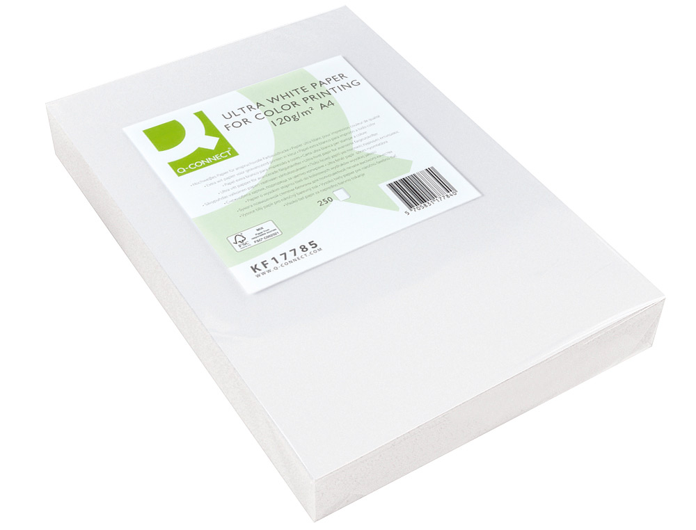 PAPEL FOTOCOPIA ULTRA WHITE Q-CONNECT DIN A4 120 GR EMBALAGEM DE 250 FOLHAS