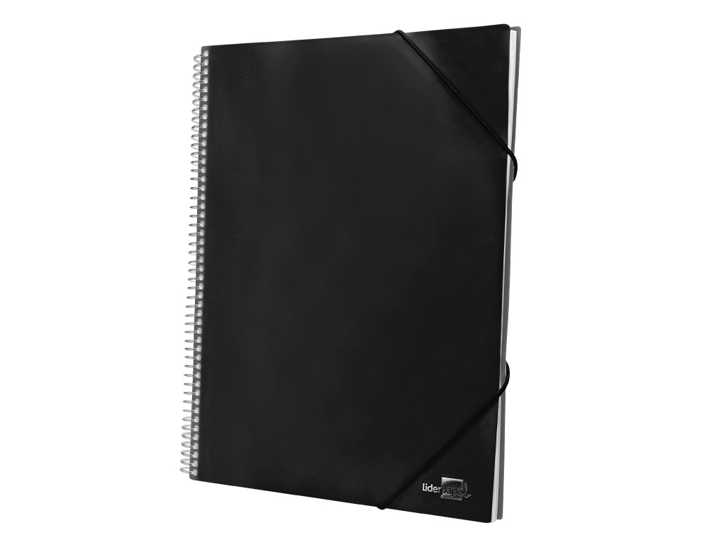 CAPA CATALOGO LIDERPAPEL COM ESPIRAL 10 BOLSAS POLIPROPILENO DIN A4 PRETO