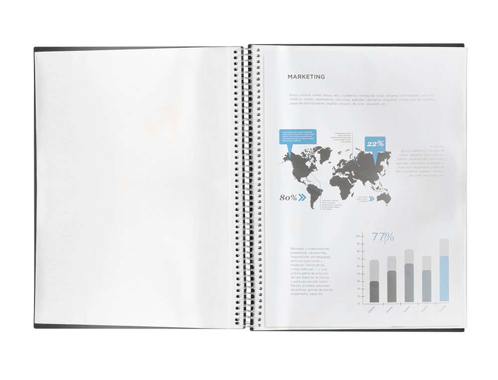 CAPA CATALOGO LIDERPAPEL COM ESPIRAL 10 BOLSAS POLIPROPILENO DIN A4 PRETO