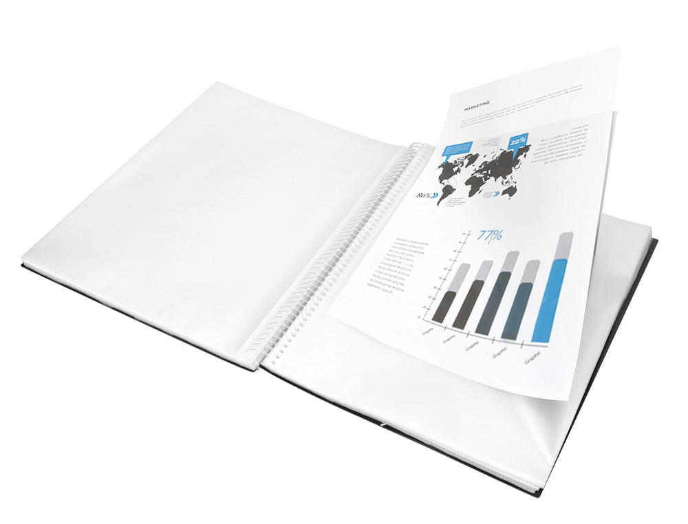 CAPA CATALOGO LIDERPAPEL COM ESPIRAL 10 BOLSAS POLIPROPILENO DIN A4 PRETO