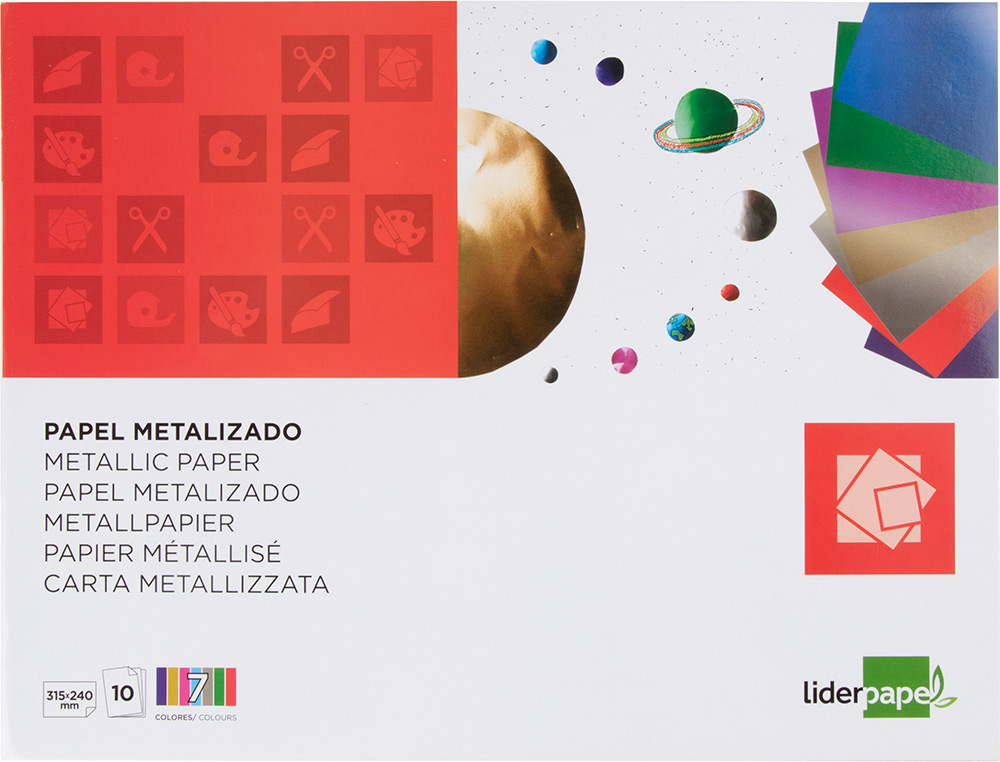 BLOCO TRABALHOS MANUAIS LIDERPAPEL PAPEL METALIZADO 240X315 MM 10 FOLHAS CORES SORTIDAS