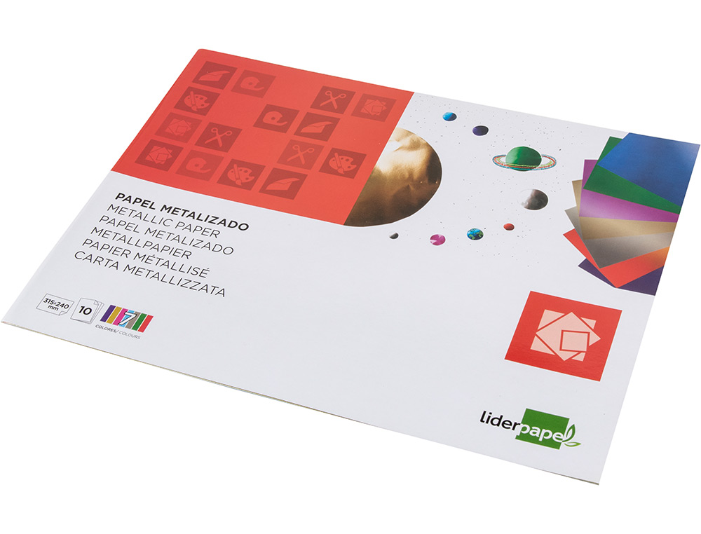 BLOCO TRABALHOS MANUAIS LIDERPAPEL PAPEL METALIZADO 240X315 MM 10 FOLHAS CORES SORTIDAS