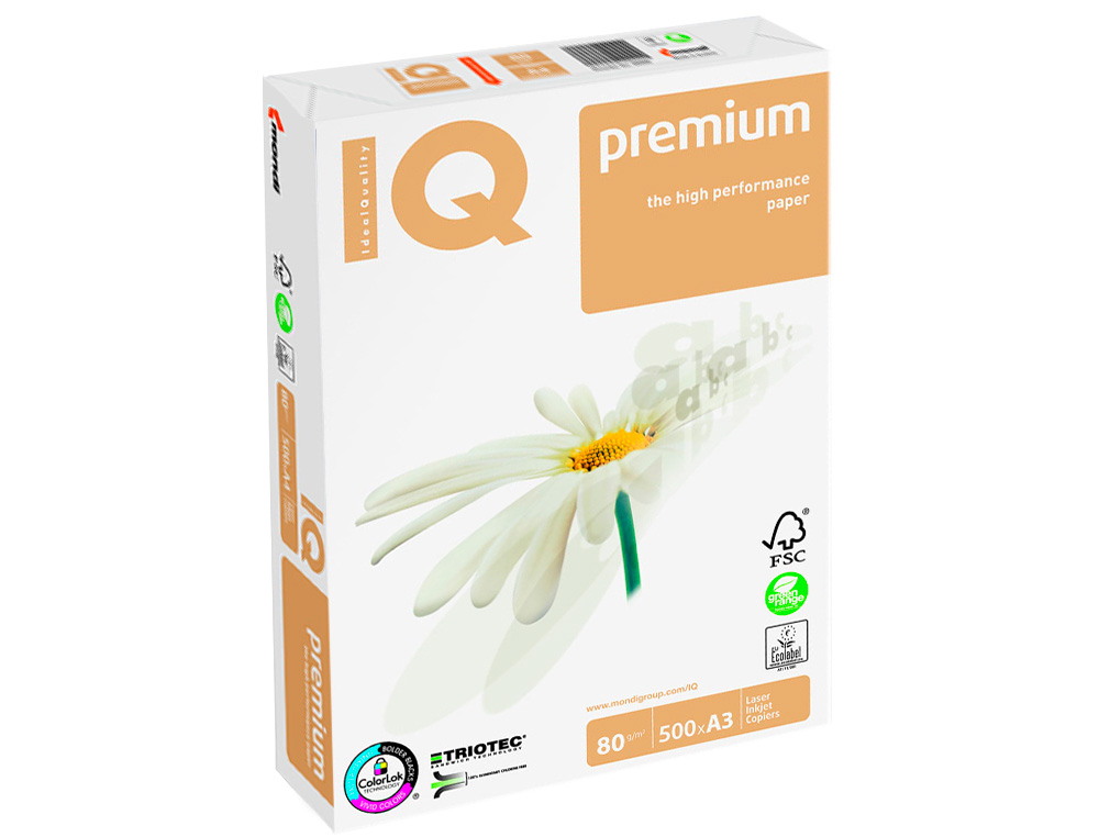 PAPEL FOTOCOPIA IQ PREMIUM DIN A3 80 GR EMBALAGEM DE 500 FOLHAS